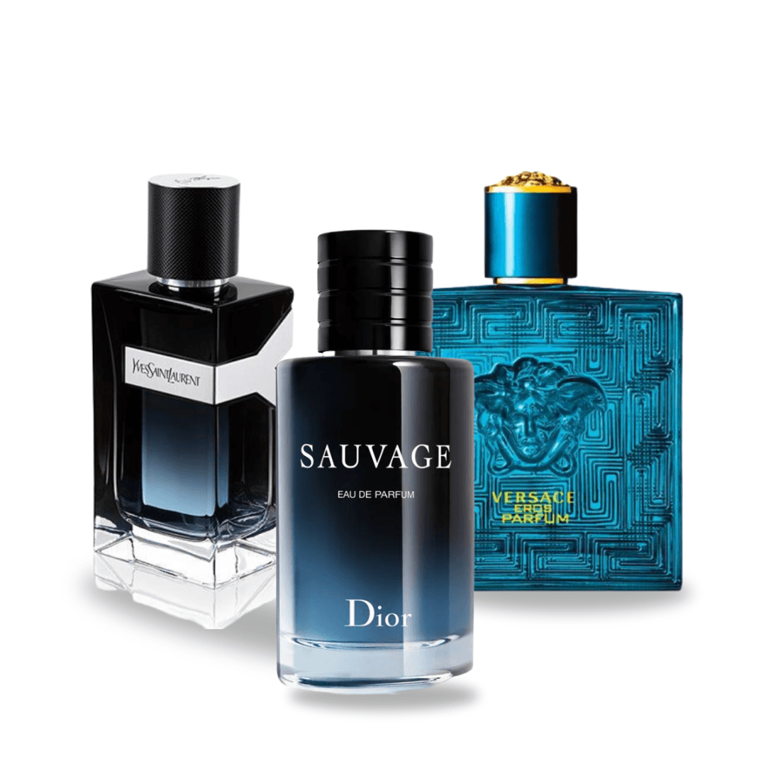 Combo de 3 perfumes Dior SAUVAGE, Yves Saint Laurent Y MEN y Versace EROS 100ml